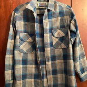 Vintage Blue and Gray Plaid Wool Board Shirt- Made in USA